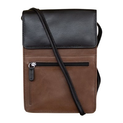 8" x 6" Toffee and Black Leather Organizer Crossbody Bag