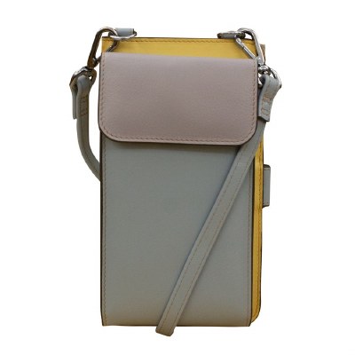 8" x 5" Gray, Yellow, and Light Pink Pastel Leather Phone Wallet Crossbody Bag