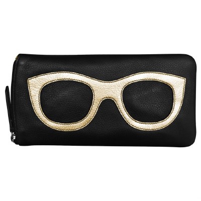 5" x 8" Black Leather Eyeglass Case With Light Gold Frame Detail