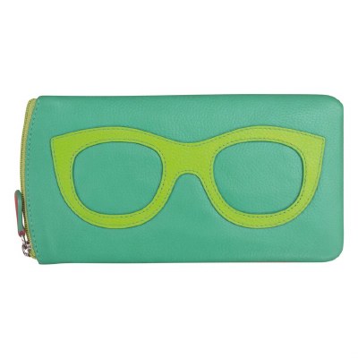 5" x 8" Turquoise Leather Eyeglass Case With Leaf and Hot Pink Detail