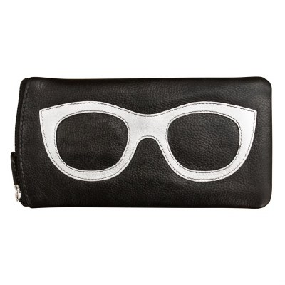 5" x 8" Black Leather Eyeglass Case With Silver Frame Detail