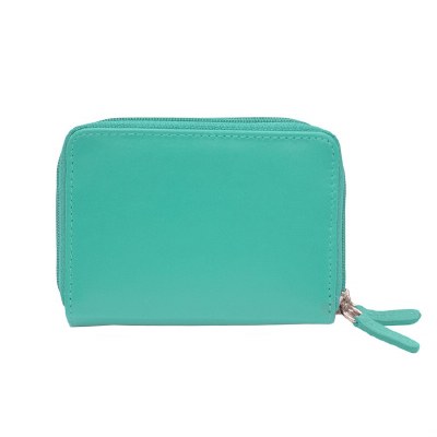 3" x 4" Turquoise Leather Double Zip Accordian Credit Card Holder