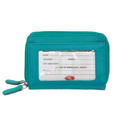 3" x 4" Aqua Leather Double Zip Accordian Credit Card Holder