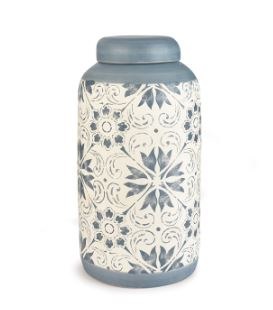18" Blue and White Ceramic Pattern Jar With Lid
