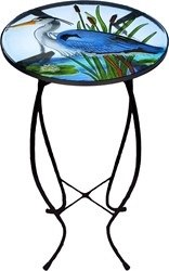 12" Round Blue Heron Glass Garden Table