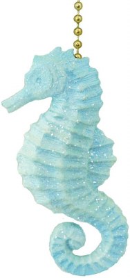 3" Sparkling Light Blue Polyresin Seahorse Fan Pull