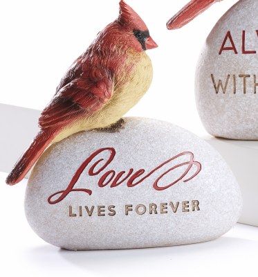 6" Love Lives Forever Polyresin Cardinal Memorial Garden Stone