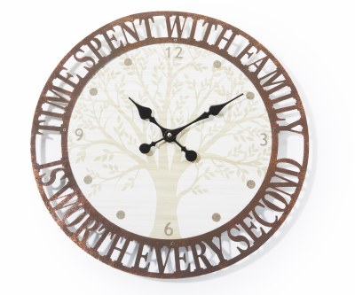 18" Round Time With Family Metal and Wood Wall Clock