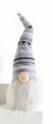 6" Light Gray Stripe Hat White Beard Gnome