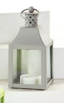 5" Gray Metal Lantern With LED Tealite Candle