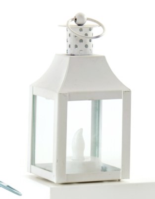 5" White Metal Lantern With LED Tealite Candle