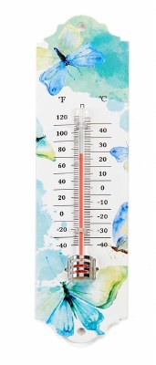 8" Blue and Green Butterflies Metal Thermometer