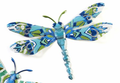 15" Blue and Green Metal Light Blue Body Dragonfly Wall Art Plaque