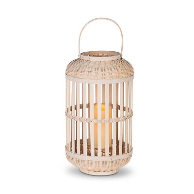 17" Natural Bamboo Lantern With Warm White LED Candle
