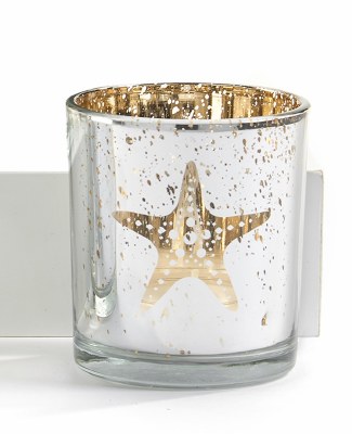 3" Round Silver and Gold Glass Starfish Votive Candleholder