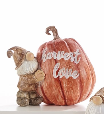 3" Harvest Love Gnome With Orange Pumpkin