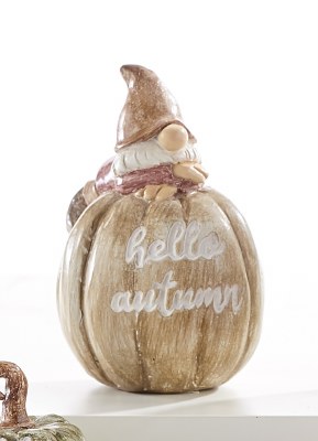 3" Hello Autumn Gnome on Tan Pumpkin