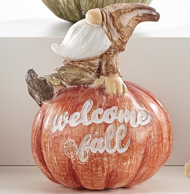 3" Welcome Fall Gnome on Orange Pumpkin