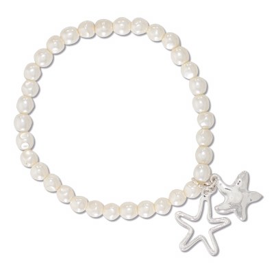 Silver Toned Starfish and Pearl Polystone Bracelet