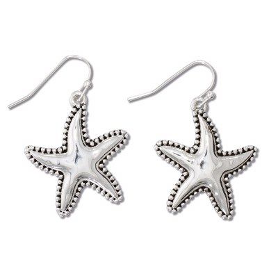 Silver Toned Starfish Earrings With Textured Outline