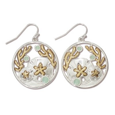 Gold and Silver Toned Sanddollar Drop Earrings