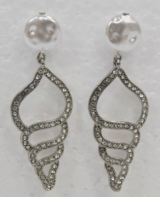 Silver Toned Pearl With Crystal Shell Earrings