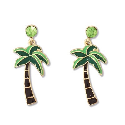 Gold Toned Crystal Palm Tree Drop Earrings