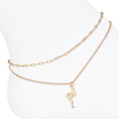 Gold Toned Flamingo Charm Double Anklet