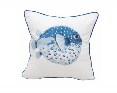 16" Square Just Keep Swimming Blue Puffer Fish Pillow