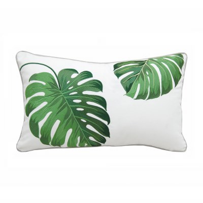 12" x 21" Tropical Green Monstera Palm Indoor Outdoor Pillow