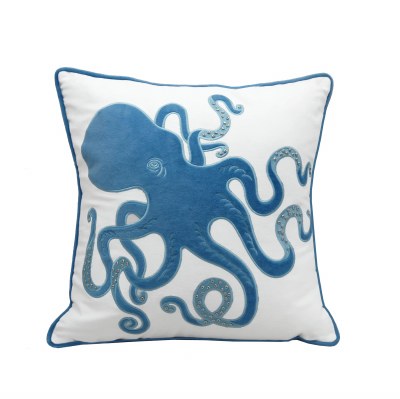 20" Square Blue Velvet Inkling Octopus Indoor Pillow