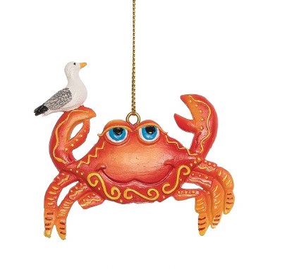 3" Orange and Red Polyresin Crab With Seagull Ornament