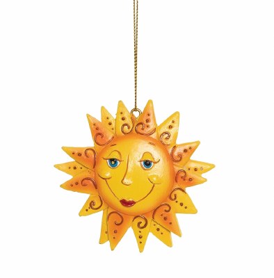 3" Round Yellow and Orange Polyresin Happy Sun Ornament