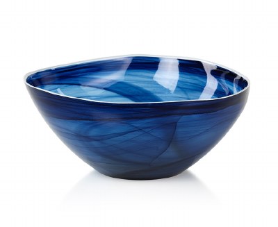 10" Round Dark Blue Alabaster Glass Bowl