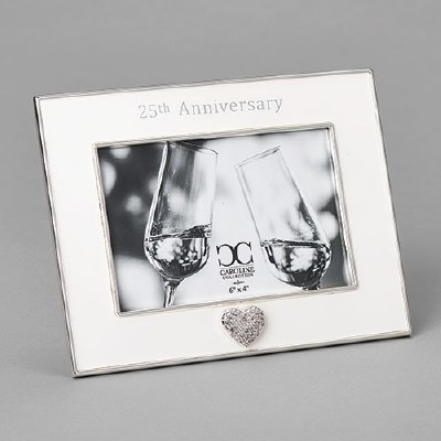 4" x 6" Silver and White Heart 25th Anniversary Picture Frame