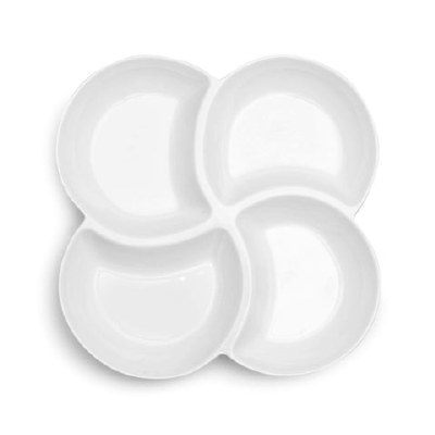 13" Round White Melamine Four Compartment Clover Server