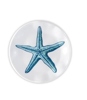 6" Round  Blue Starfish on White Melamine Plate