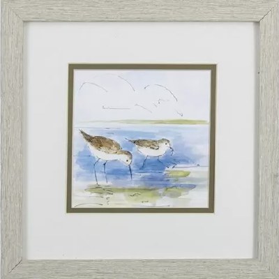 11" Square Two Shorebirds in Gray Frame Under Glass