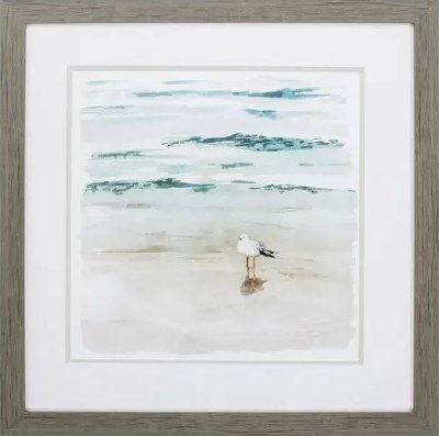27" Square Bird With Small Shadow in Gray Frame Under Glass