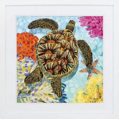 30" Square Sea Turtle in White Frame Under Glass