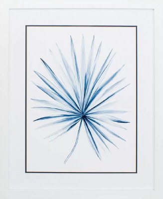 33" x 27" Indigo Tropical Leaf 2 in White Frame Under Glass