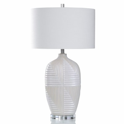 32" White Ribbed Ceramic Lamp With Acrylic Base