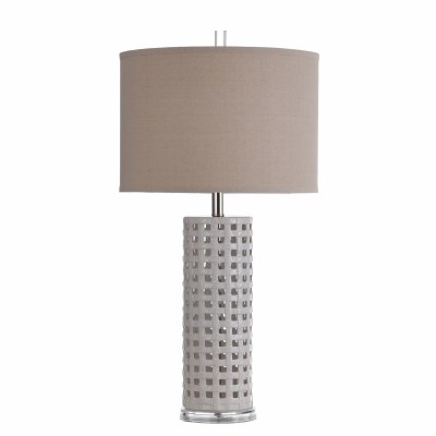 33" White Basketweave Ceramic Lamp