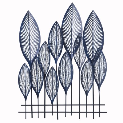 34" Dark Blue Metal Leaves Wall Art Plaque