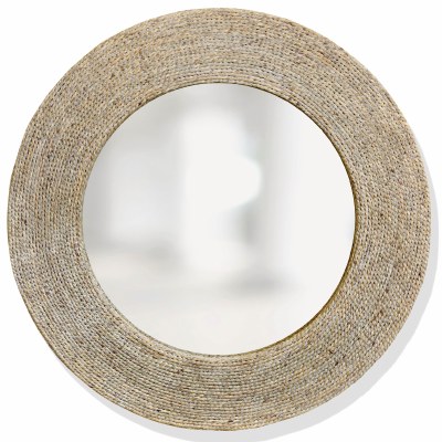 33" Round Whitewashed Rope Wrapped Wall Mirror