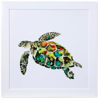 36" Square Green Sea Turtle Riding the EAC Gel Textured Framed Art Print