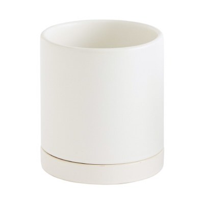 5" Round Matte White Ceramic Pot With Saucer