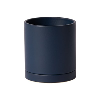 4" Round Matte Dark Blue Ceramic Pot With Saucer