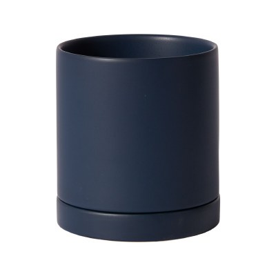 5" Round Matte Dark Blue Ceramic Pot With Saucer
