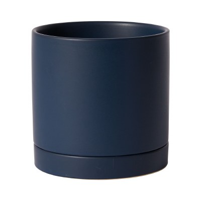 7" Round Matte Dark Blue Ceramic Pot With Saucer